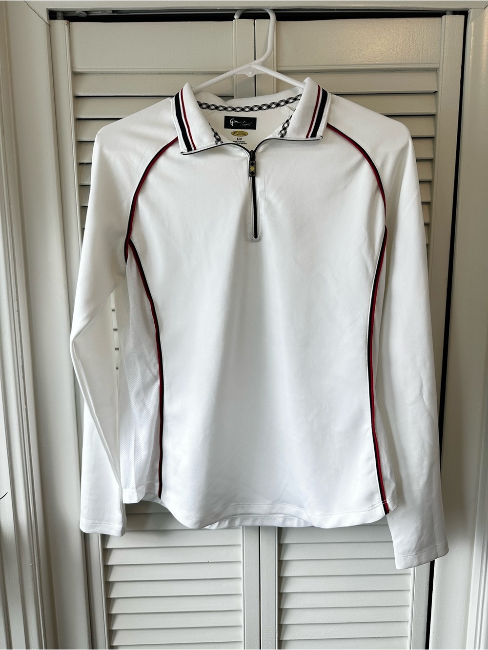 Greg Norman Golf White PlayDry Zip-Front Top with Black Trim
